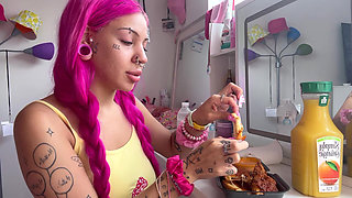 Mukbang Hot Chicken Spicy Facestuffing Bimbo Overeating Petite Teen Eating Sploshing POV Mozzarella Sticks Long Nails Food Eat