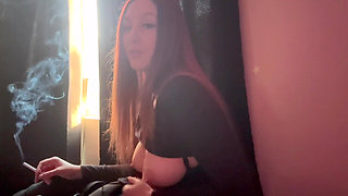 Italian Big Tits MILF Artemisia Love Solo Dildo Play Handjob While Smoking a Cigarette Horny Af
