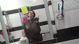Pissing on the toilet long and a lot after long desperation and a lot of liquids