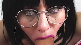 Skinny Punk Brunette in Fishnets and Glasses Dances Naked in the Streets and Sucks My Cock
