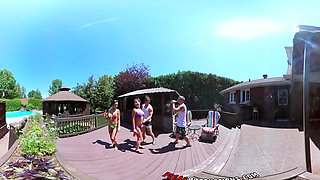 Sultry Shana and sizzling Heidi in a steamy foursome by the pool