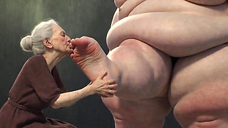 90 Year Old Granny Sucking Obese SSBBW Toes - Extremely Horny Foot Play