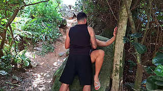 Creampie on Big Pussy Friend at the Beach - Outdoor Threesome