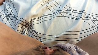 hairy and wet vagina, big tits exposed while masturbating hard