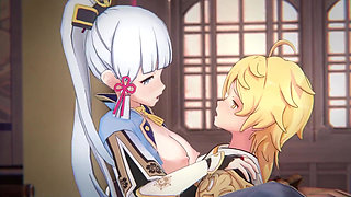 Genshin Impact - Ayaka and Aether Passionate Sex Scene - Sweet Moaning - 3D Hentai Animation