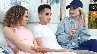 Two young sisters share their brother's jism fetish