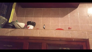 Stepmom Walks Around the Kitchen in a Thong