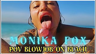 Naughty Monika Fox Pov Blowjob With Cum On The Beach