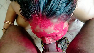 Holi Special: Stepdad Fucks Horny Stepdaughter in Bathroom with Red Gulal All Over Her Big Tits