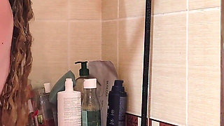 My Chubby Wife with Big Natural Tits Takes a Shower and Shaves Her Legs, Armpits and Pussy