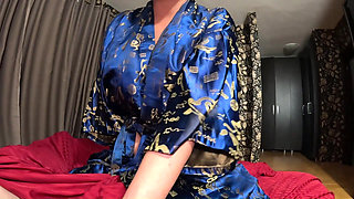 Slutty Geisha Fantasy. Satin Robe Tease, Dirty Oral Energy and Messy Satin Finish