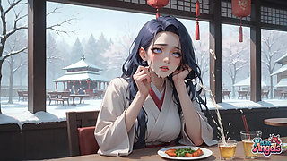 Sexy, Dirty Seduction in a Snowy Caf with Kimono Cream Drip - Horny, Hardcore Porn!