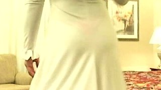 Busty curly brunette with big boobs fucks on couch