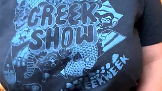 Hot babe with perfect big boobs taking shower