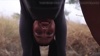 Gorgeous Spanish goddess gets ass punished and tied up for piss play by an olive grove