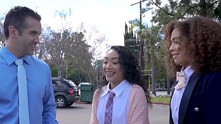 Schoolgirls Sarah Lace and Willow Ryder Suck Teacher's Cock