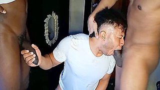 Sucking Several Brunette Cocks