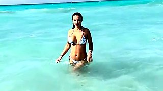 Sexy Monika Fox Walks Along Beach