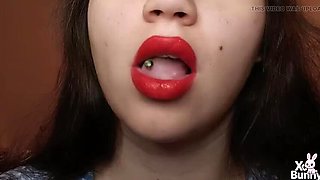XO Bunny Big Red Lips Smoking Close Up POV