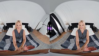 Blonde with big fake boobs Jessie Ames rides cock