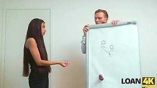 LOAN4K – Hot brunette sucks bank manager's cock under the table