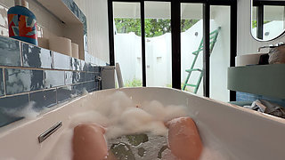 Sexy blonde babe was masturbating in the bathtub!