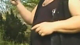 Big natural boobs humiliating dildo penetrated in hanging out, outside whipping threesome