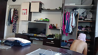 Amateur Woman Has Fun Trying on Clothes and Cutting Them.