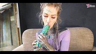Hippie's Inked Asshole Fucking Toy and Real Big Cock