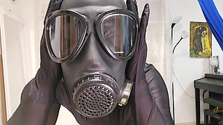 Nylon Zentai Catsuit and Gasmask Hot Encasement