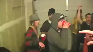 Throat and pussy banged college slut toys her clit