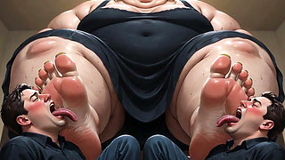 Obese SSBBW Foot Domination - Male Slaves Cleaning Her Big Soft Feet