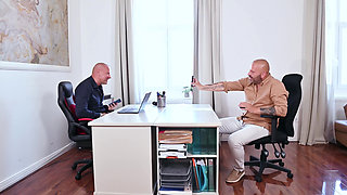 Female Boss in High Heel Boots Gets Fucked in the Office by 2 Employees with Big Dicks