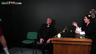 CFNM college bitches blowing priest dick in 3way with voyeur