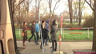 Two Hotties Took Amateur Dude In The Car For Sex Playing