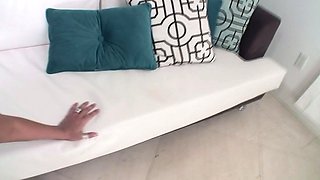 Attractive brunette teenager with big boobs fingering pussy