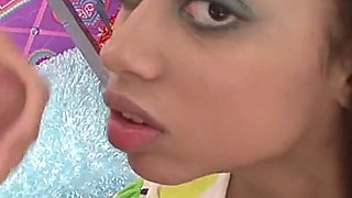 Sexy 18 years old ebony angel cummings hot facial deep suck white dick on knees