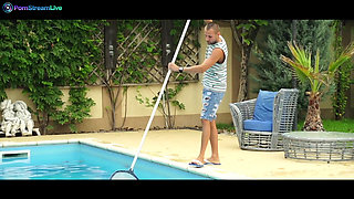 Cute teen Ayline Brown fucking their pool guy