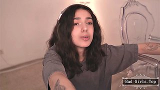 Skinny Tattooed Teen Teases Big Booty in Lingerie