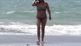 Four Big Orgasms on the Beach and My Stepson Masturbates Watching