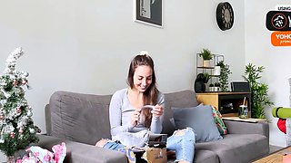 Brunette with ginormous fun bags likes her foot fetish