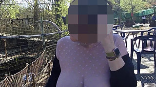 Small Caf on the Terrace with a Transparent Top and a Mini Skirt No Panties