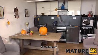 Mature passion: Cougar in her 50s gets thrilled by her stepson on Halloween.
