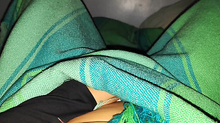 A wife with huge breasts masturbates in bed with her brother-in-law listening in the other room.