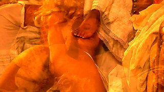 Vintage Lesbian Seduction - Curly Blonde and Brunette Beauty Make Love on the Sofa