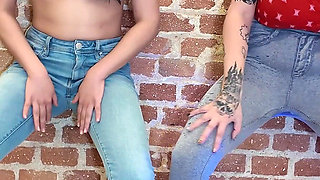 Rebeca Addams and Ana Spears Peeing on Jeans Show off