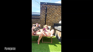 Interracial Lesbian Rooftop Cum Party Starring Sexyspice36 and Juliet Redhead