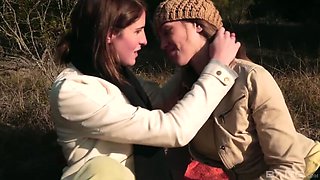 Big-tit Lesbians Audrey Rose and Kara Price's Outdoor Strap-On Play