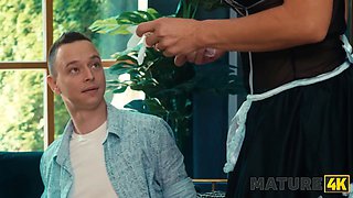 Mature4k. she should be cleaning, but instead she's jerking off me off with her Big Tits.