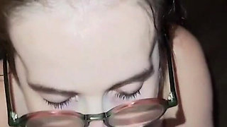 Slut with Glasses Sucks Like a Bitch up to the Facial